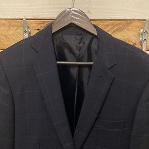 JCrew Navy Blue Windowpane Check Thompson Suit Jacket Blazer in 40R